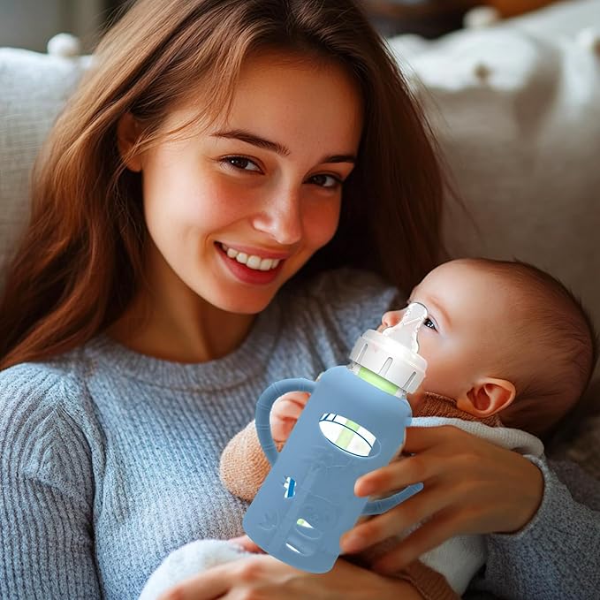 3 Pack Silicone Sleeves for Dr. Brown's Glass Baby Bottles - Drop Protection Baby Bottle Sleeves,Compatible with Dr. Brown's Newborn Glass Bottles,with Silicone Handles,8 oz