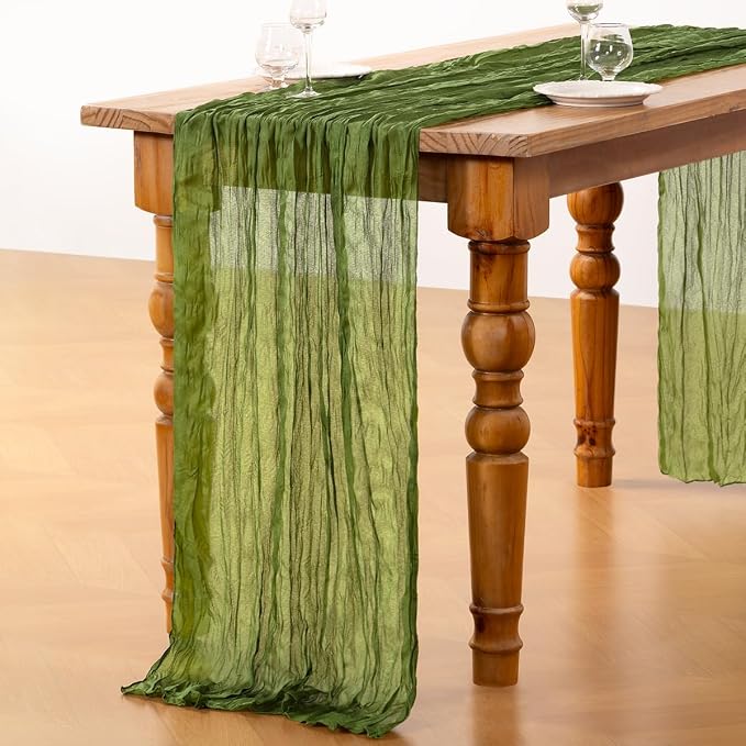 DeZerlor Olive Green Cheesecloth Table Runner 1 Pack Fall Runner | 120Inch - Image 6