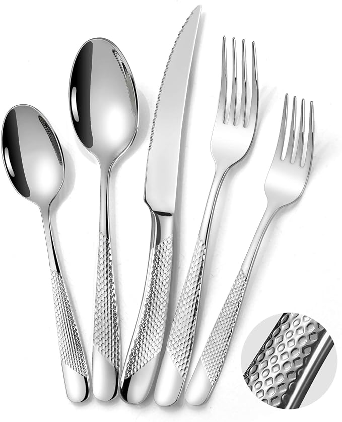 20-Piece Hammered Silverware Set by Lemeya