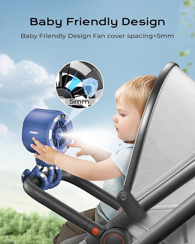 6000mAh Misting Fan for Stroller, 3 Speeds Portable Clip Fan with Intermittent/Continuous Spray, 14H Cooling, Detachable Mount, Timer & Night Light for Baby (100ML Water Tank)-Darblue