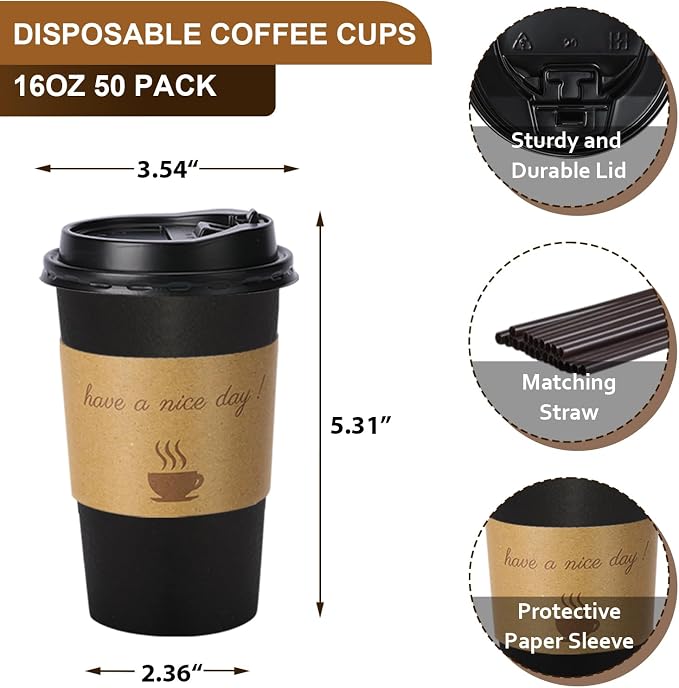 BYSNOW 16 oz 50 pack Disposable Coffee Cups - Image 2