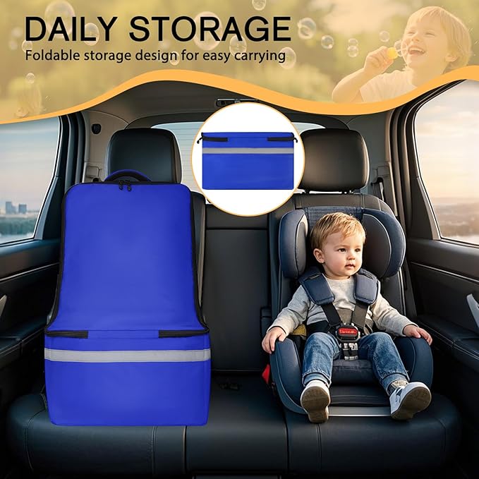 Car Seat Travel Bag for Airplane, Infant Seat Carrier with Shoulder Strap, Padded Backpack with Reflective Stripes, Blue