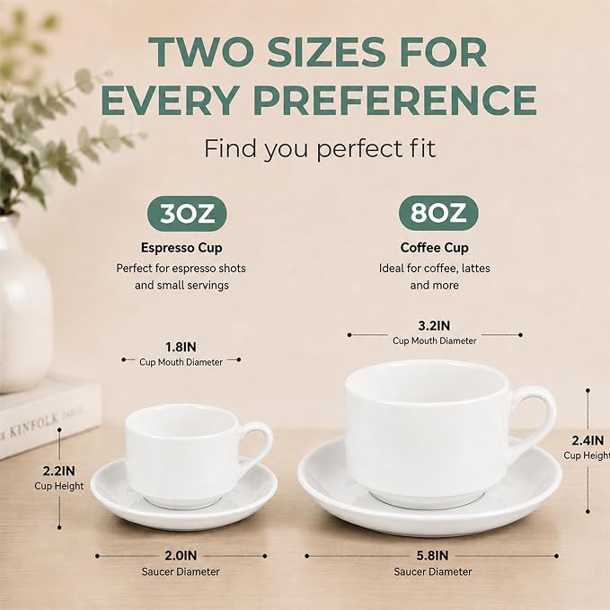 8 Ounce Cappuccino Cups Set of 4, Includes Display Stand, Cups Saucers - Image 3
