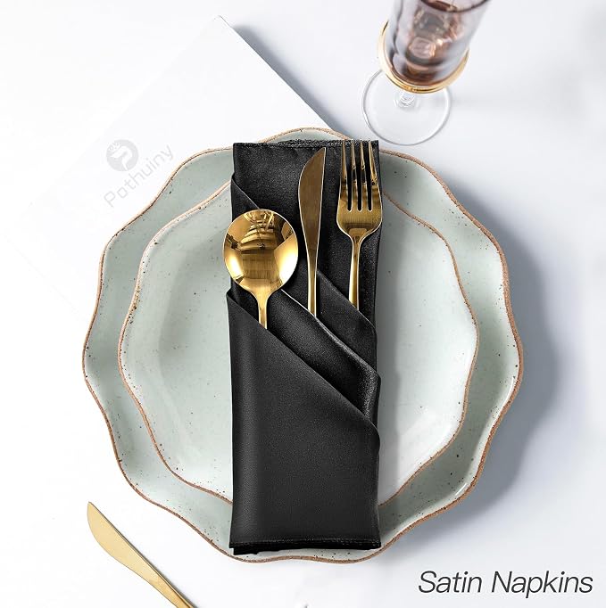 P Pothuiny 24 Pcs Black Satin Napkins 17 x 17 Inch, Satin Cloth Napkins | - Image 5