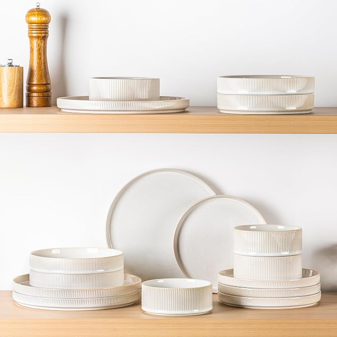 Ceramic Dinnerware Set for 4, 16-Piece Plates and Bowls Set | Lightweight - Image 6