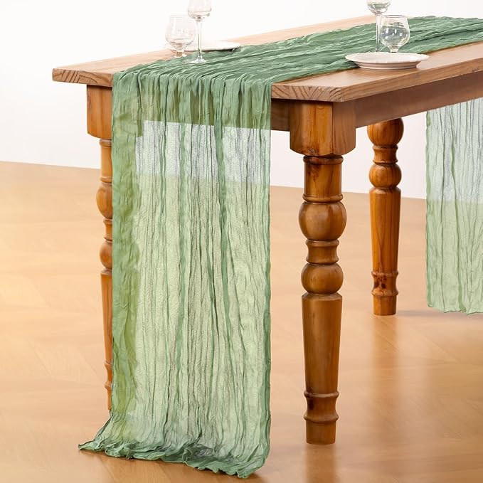 DeZerlor Sage Green Cheesecloth Table Runners 4 Pack Summer Boho Runners | - Image 6