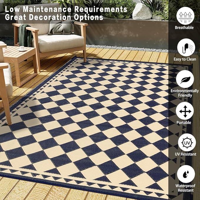 HUGEAR Outdoor Rug for Patios Clearance, Waterproof Mat, Large Outside Carpet - Image 3
