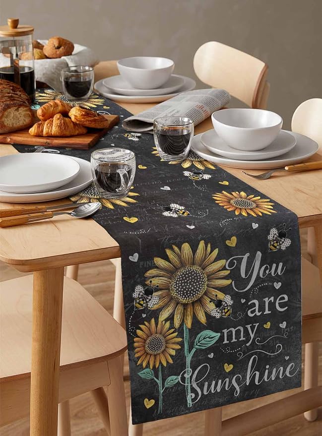 Farmhouse Sunflowers Short Table Runners 48 Inches, Cotton Linen Fabric Table - Image 3