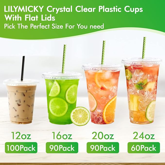 Lilymicky 90 Sets 16 oz Clear Plastic Cups - Image 5