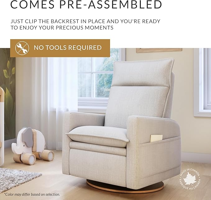 Jaymar Arya Modern Nursery Glider Recliner Chair – Cozy Nursing Chair with 360° Swivel for New Parents, Gentle Motion, Compact Design, High Back & Low Armrests, Canadian Made (Pearl/Puppy Fabric)