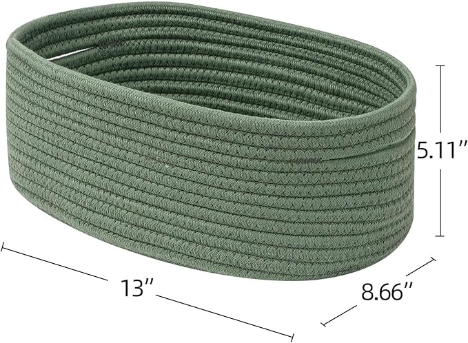 Shelf Storage Baskets for Organizing|Decorative Basket for Closet Storage|Toy Baskets&Bins|Small Woven Rope Baskets-13x8.66x5.11’’,Durable&Stylish,Oval 3 Packs Green