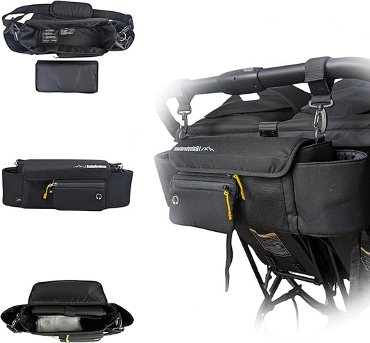 Stroller Caddy Double Stroller Organizer with Cup Holder Phone Pocket Changing Mat Straps Mounted 2 x Stroller Water Bottle Holder