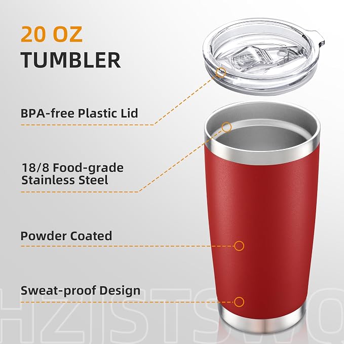 20oz Tumbler Bulk with Lid Stainless Steel Tumblers, 6 Pack | Leak Proof Lid - Image 3