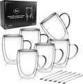 LIBWYS 6 Pack Double Walled Coffee Cups Glasses Mug 12oz Borosilicate Glass | by LIBWYS