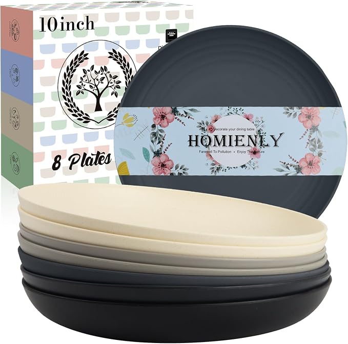 Premium Wheat Straw Dinner Plates, Reusable 8 PCS Unbreakable Plates 10 inch by HOMIENLY
