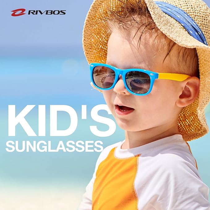 RIVBOS Kids Sunglasses Polarized UV Protection Flexible Rubber Glasses Shades with Strap for Boys Girls RBK004