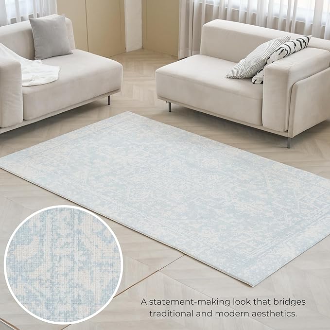 Baby Care Soft Rug (Prestige, Ikat - Inca Blue) 98'' x 59'' Original One-Piece Reversible Rollable Waterproof Play Mat for Infants, Babies, Toddler, and Kids