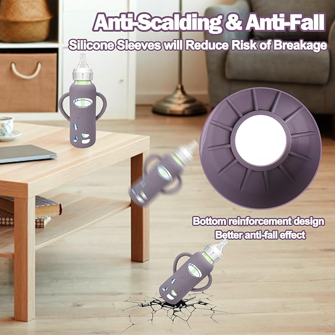 BUSOHA 3 Pack Silicone Sleeves for Dr Brown Glass Baby Bottles - Drop Protection Baby Bottle Sleeves,Compatible with Dr. Brown's Newborn Glass Bottles,with Silicone Handles,8 oz