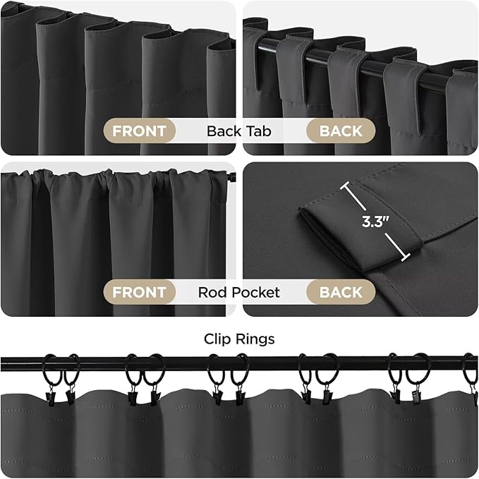 Joydeco Blackout Curtains 108 Inches Long for Bedroom, Thermal Insulated Black Out Curtains 2 Panels Set, Room Darkening Drapes for Living Room Window Rod Pocket Back Tab (W52 x L108 Inch, Dark Grey)