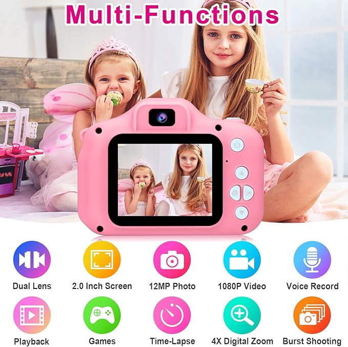 GKTZ Toys for Girls Age 3-8, Kids Camera Digital Video Toddler Camera Children Camcorder Birthday Gifts for 3 4 5 6 7 8 Year Old Girls with 32GB SD Card