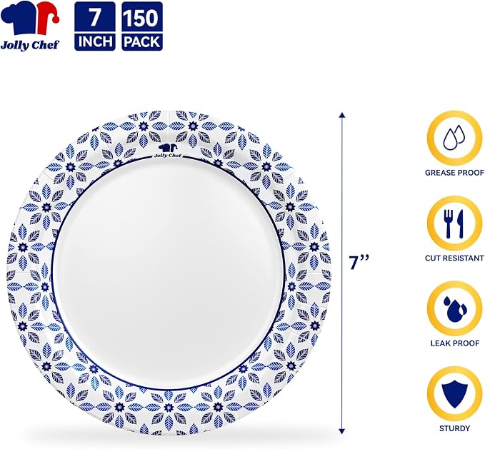 7 inch Disposable Paper Plates 150 Count, Soak Proof, Cut Proof, Heavy Duty - Image 2