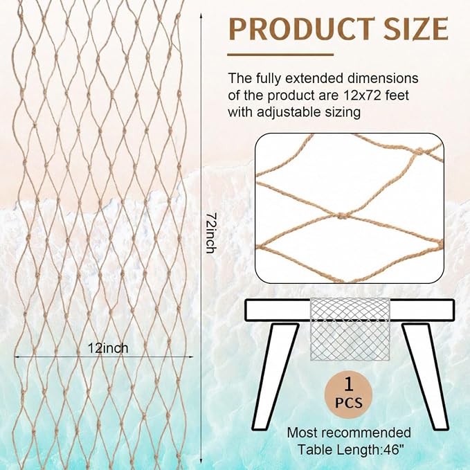 SATINIOR 1 Pcs 12 x 72'' Fishing Net Table Runner Party Decoration, Linen | - Image 3