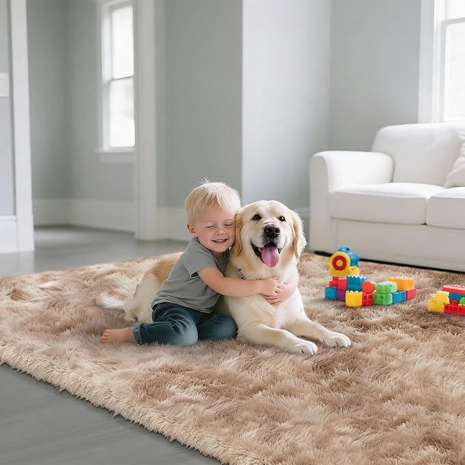 Fluffy Rug Shag Area Rug, Mottling Beige 5x8 Area Rugs - Image 3