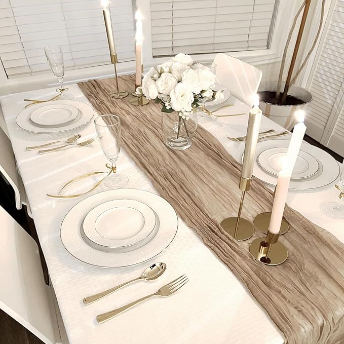 10 Packs Nude Cheesecloth Table Runner 35x120 inch, Boho 10ft Light Brown - Image 2