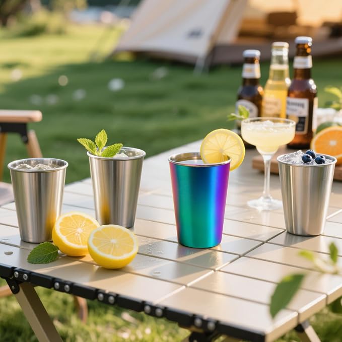 12oz Stainless Steel Pint Cups, Stackable Metal Drinking Glasses | Stainless - Image 6