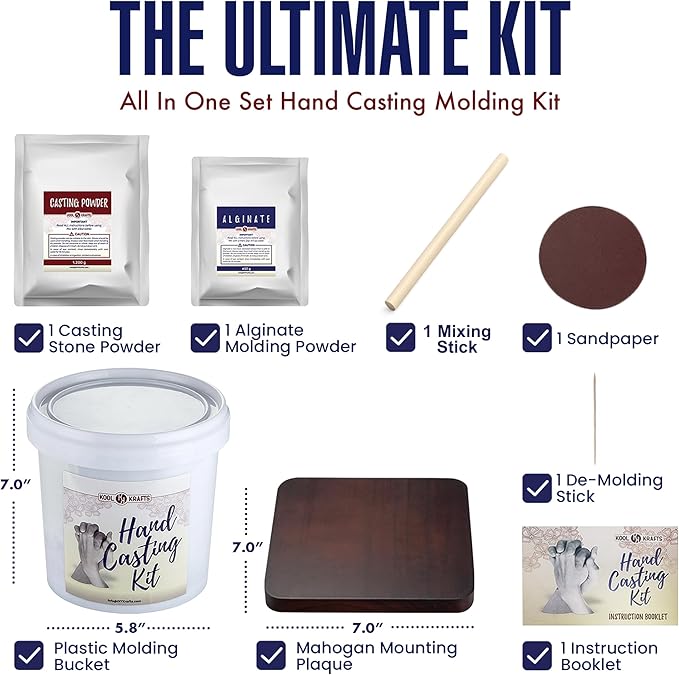 Hand Casting Kit for Couples, DIY Plaster Statue Molding Kit, Wooden Mahogany Base DIY Hand Mold Kit, Anniversary for Men, Women, Wedding Gift, Mother's Day Gifts for Wife, Valentine's Day Gift