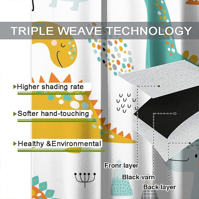 Dinosaur Curtains for Kids Boys Girls Home Decor Childish Cute Dino Animals Print Pattern Rod Pocket Blackout Window Drapes for Nursery Baby Bedroom Playroom W21xL54in 2 Panels