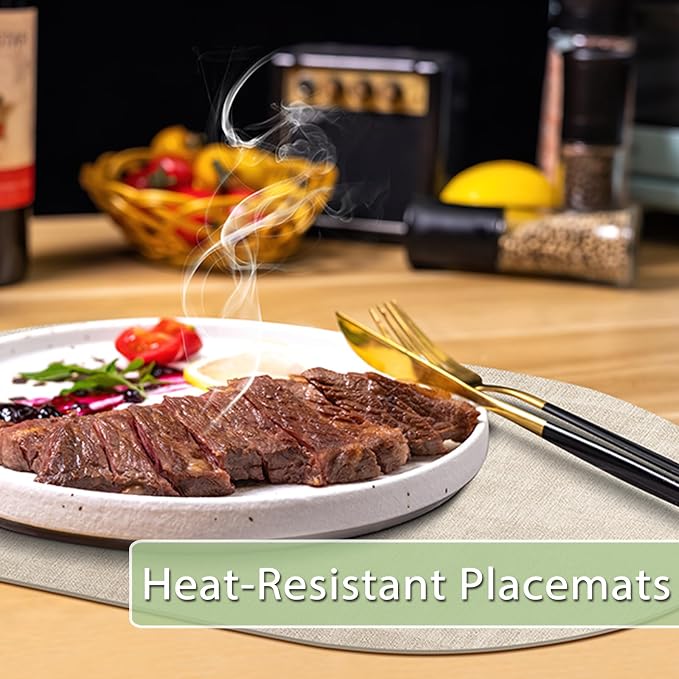 Placemats for Dining Table Set of 4 Non-Slip, Heat Resistant Oval Leather - Image 2