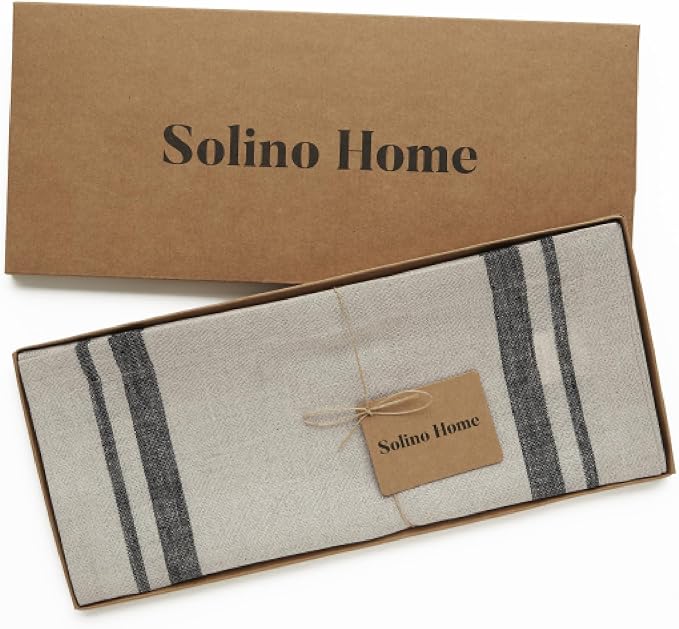 Solino Home 100% Pure Linen Table Runner, 14 x 60 in, French Stripe | Table - Image 6