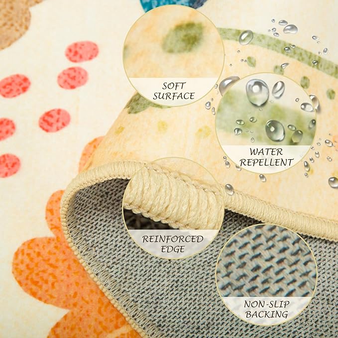 Floral 4x6 Area Rug Machine Washable Soft Print Boho Carpet Non Slip Doormat Low Pile Flower Area Rugs for Living Room Bedroom Nursery Kitchen Dining Room Indoor-Ivory/Yellow