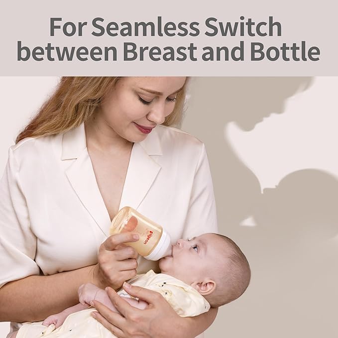 Pigeon PPSU Nursing Baby Bottle Wide Neck, Anti-Colic, Streamlined Body, Natural Feel, Easy to Clean, 8.1 Oz(Pack of 2), Includes 2pcs M Nipples (3m+)