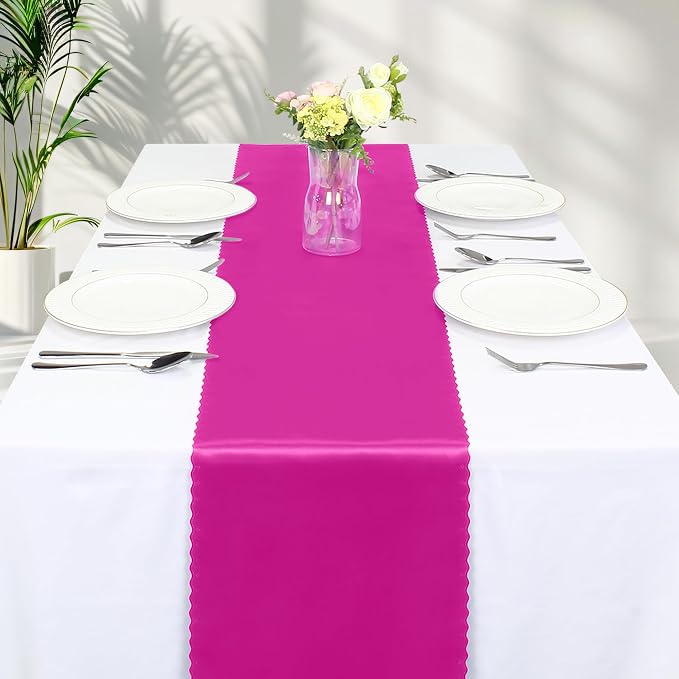 VACVELT Hot Pink Satin Table Runners, 12x72 Inch, 6 Pack, Scalloped Edge | - Image 8
