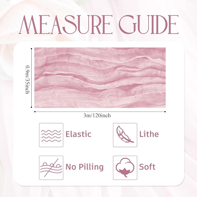 Cheesecloth Table Runner Blush Pink 10FT Boho Gauze Runner, 4 Pack | 120 Inch - Image 2