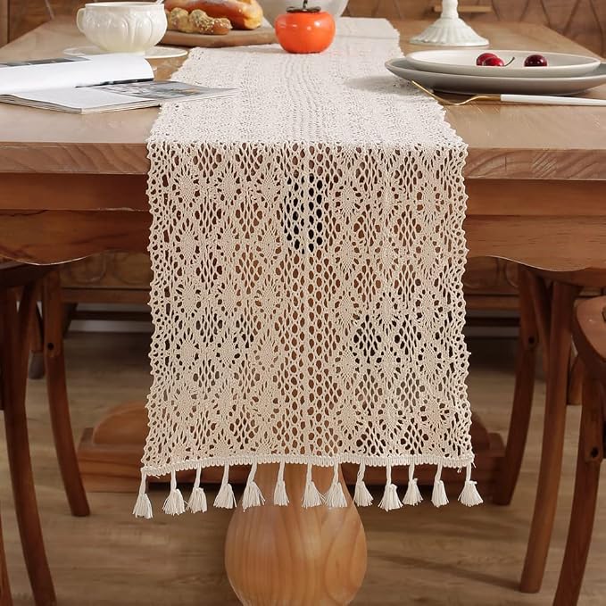 meioro Mesh Woven Table Runners, 12x108 Inch Boho Cotton Table Runner - Image 3
