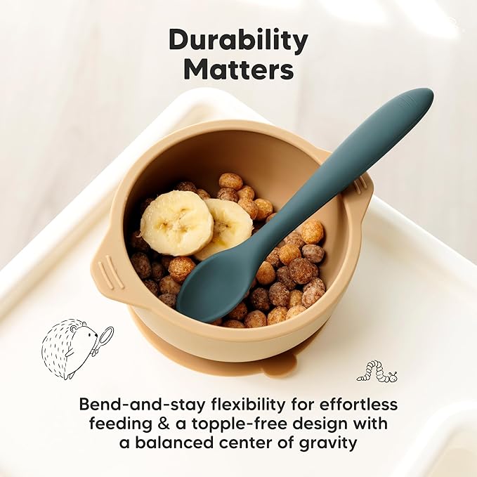 KeaBabies Silicone Baby Spoons, Self Feeding 6-12 months - 3-Pack Baby Weaning Eating Utensils, Toddler First Food Training Spoon, Infant, Kids Feeding Supplies Essential Set, Dishwasher-safe (Rocky)