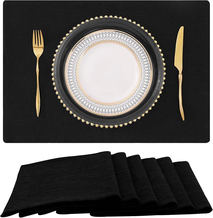 Faux Cotton Linen Placemats Set of 6, Cloth Washable Farmhouse Dining Table Mats by homing