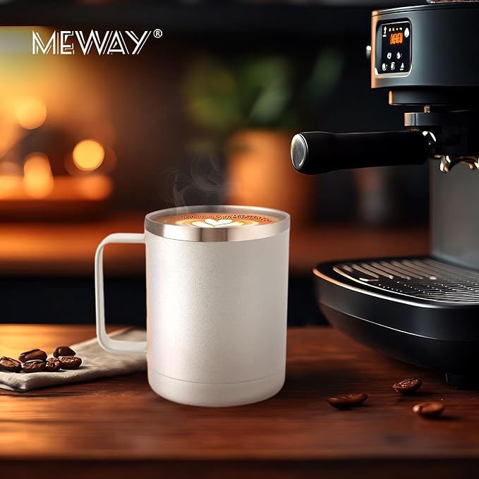 MEWAY 12oz Coffee Mug With Handle and Sliding Lid, Stainless Steel Travel - Image 7