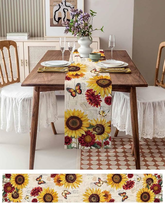 Sunflower Farmhouse Table Runners 90 Inches Long, Spring Summer Retro Table - Image 6