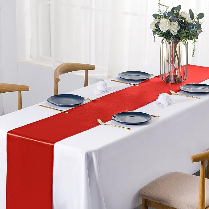 SiinvdaBZX 24 Pcs Red Satin Table Runner 12 x 108 inches Long | Bright Smooth - Image 2