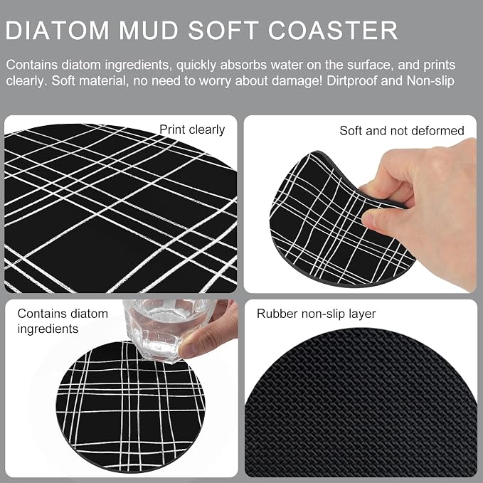 Simple Grid Coasters Set of 6, Absorbent Coasters - Image 9