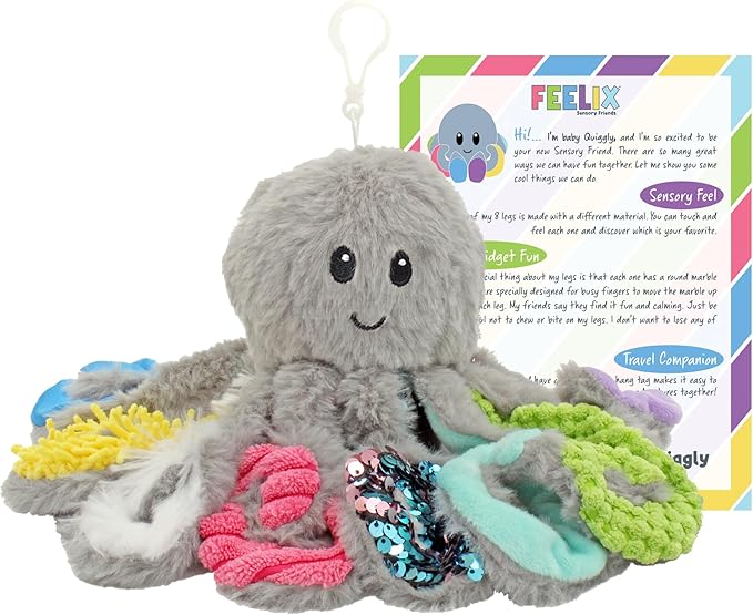 Mini Sensory Octopus Plush Toy, Travel-Size Fidget Plush for Special Needs and Sensory Fun