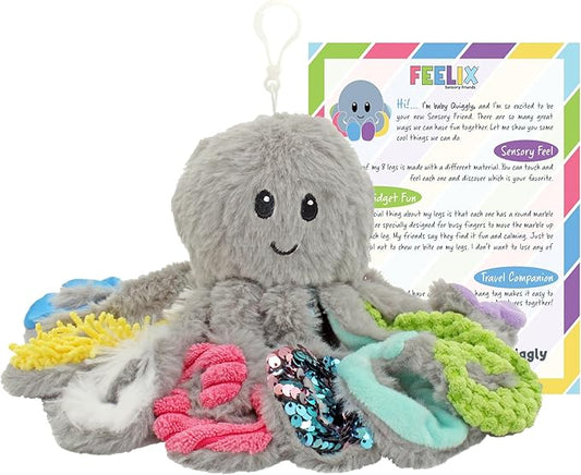 Mini Sensory Octopus Plush Toy, Travel-Size Fidget Plush for Special Needs and Sensory Fun