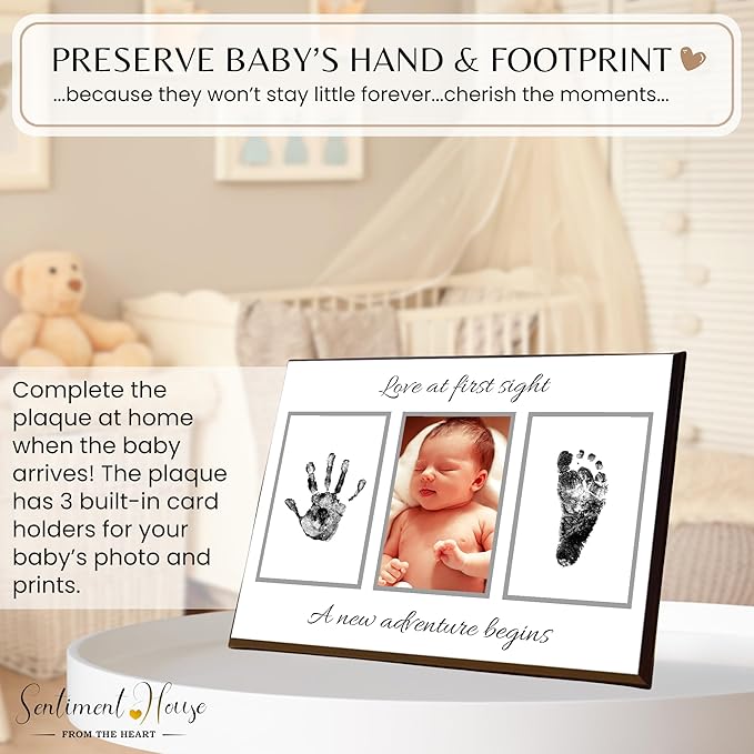 Inkless Hand and Footprint Kit, Baby Keepsake Plaque & Baby Shower Gifts - Ideal as Mom To Be Gift, Nursery Picture Frames, Clean Touch Hand and Footprint Kit (Style 2 - Design 2)