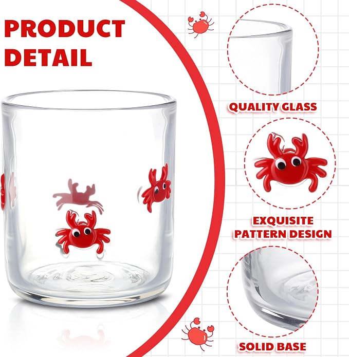 SiliFine 2 Pcs Crab Icon Juice Glasses - 14oz Red Crab Stemless Wine Drinking - Image 5