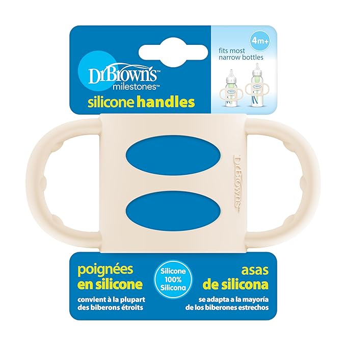 Dr. Brown's Narrow Baby Bottle Handles, 100% Silicone, Easy Grip Removable Handles for Bottle to Sippy Cup Transition, Ecru, 4m+