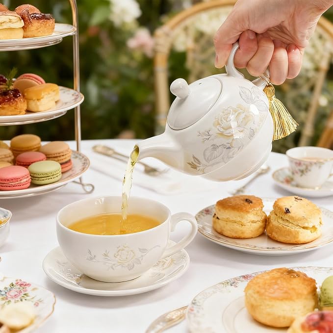 Tea for One Set, Porcelain Floral Teapot Cup Saucer Set | Vintage Bone China - Image 5